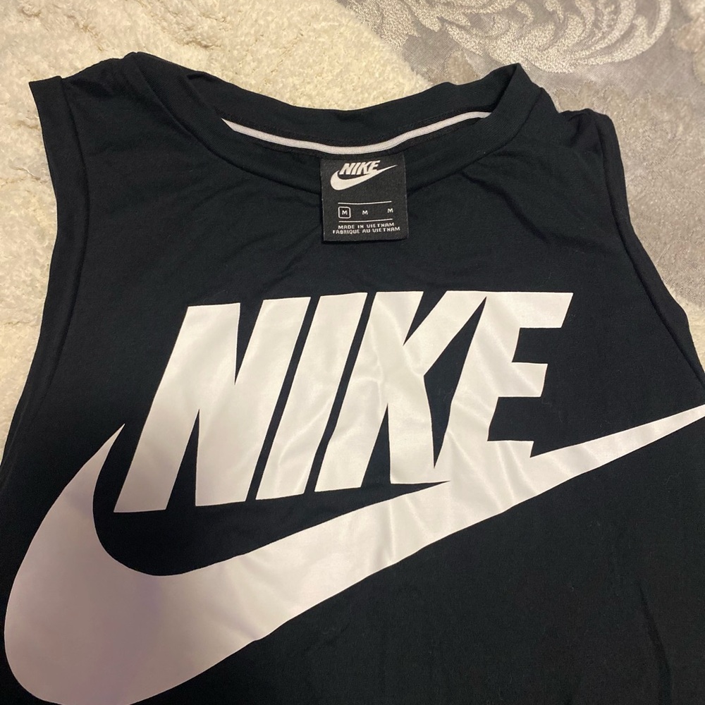 Nike Black Sleeveless Top with White Logo M